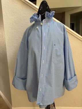 Izod Light Blue Gingham Button-Down Shirt XL